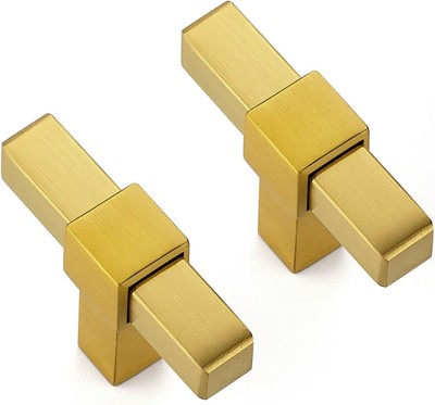 10 Pack Gold Cabinet Knobs 2 Inch - Brushed Brass Drawer square 