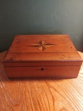 Antique Wooden Storage Box Star Inlay (Crack Repair Required) 25.5x19.5x9cm