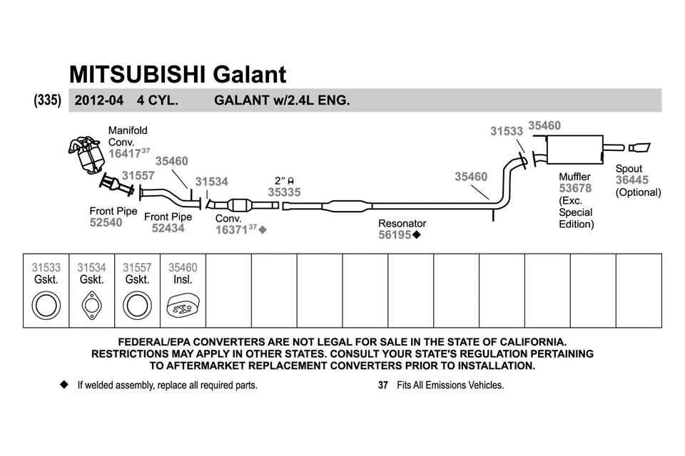 For Mitsubishi Galant 04-12 Walker Aluminized Steel Round Resonator Assembly Foto 2 de 2