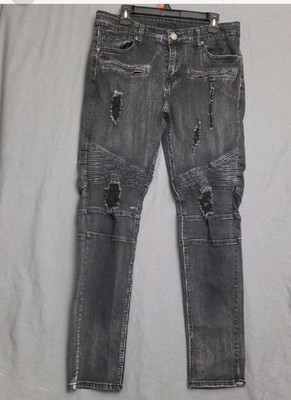 Rue21 Men's 34x34 Black Distressed Skinny Supreme Flex Moto Jeans