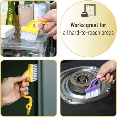 Slick- Window Track Cleaning Brush, 2 Pack, Yellow/Purple Ergonomic Handle, B...