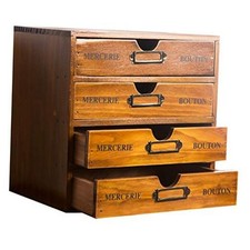 Home Office Desk Organizer with 4 Storage Drawers - Wooden Storage Box -
