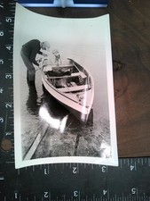 Man Outboard Motor Boat 1950s Snapshot Photograph Lake Fishing