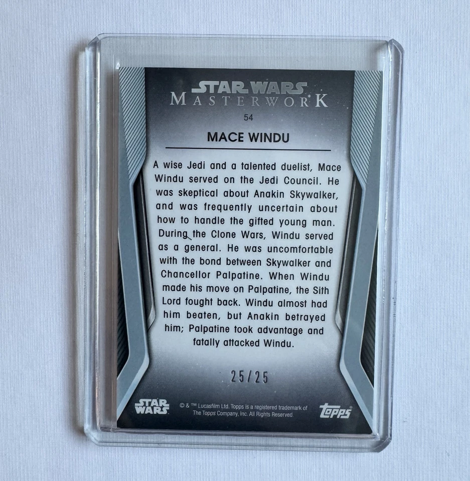 2021 Topps Star Wars Masterwork Red Parallel #54 Jedi Master Mace Windu #25/25 - Image 2 of 2