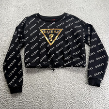 Guess Junior Small Scoop Neck Long sleeve crop with gold logo sweatshirt