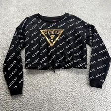 Guess Junior Small Scoop Neck Long sleeve crop with gold logo sweatshirt