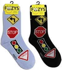 Red Light Green Traffic Road Signs Stop Yield Travel 2 Pairs Foozy Womens Socks 