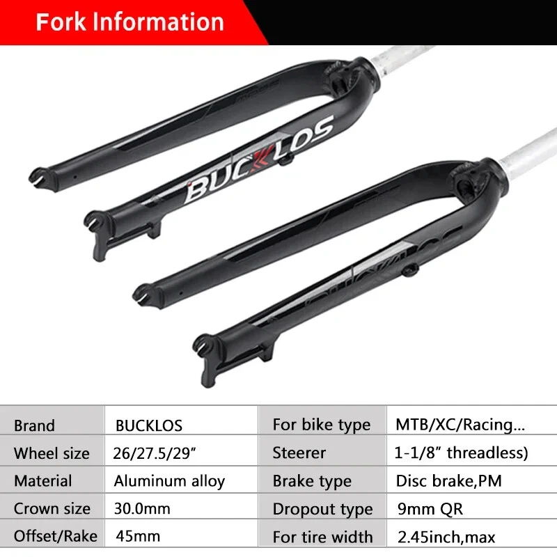 26/27.5/29 Inch MTB Bicycle Rigid Fork QR 9mm Straight Tube Bicycle Fork - Image 3 of 4