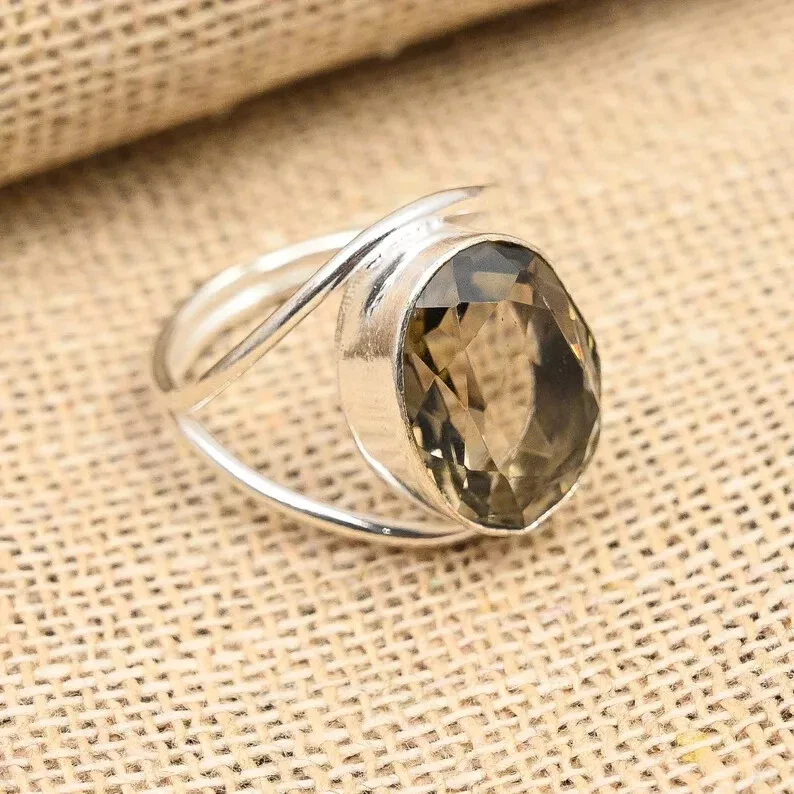 Anillo de plata de ley 925 para mujer topacio ahumado anillo de plata para su joyería Foto 3 de 4