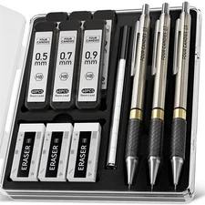 Metal Mechanical Pencil Set - 3PCS 0.5 & 0.7 & 0.9 mm Art Pencils & 360PCS HB...