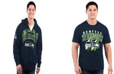 NFL Seattle SEAHAWKS Contrast Hoodie Full Zip Jacket  Tee Shirt Combo L