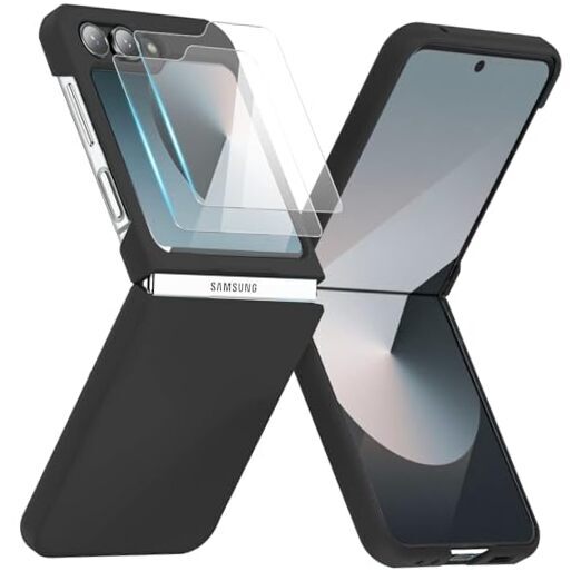 for Case with 2 Pcs Screen Protector, Slim-Thin Samsung Galaxy Z Flip 6 Black