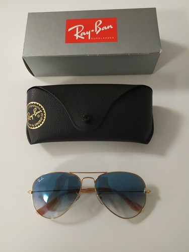 RAY BAN AVIATOR LARGE METAL RB3025 001/3F 58-14 MONTATURA ORO LENTI SFUMATE  BLU | eBay