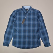 Image of Calvin Klein Mens Shirt Blue Small Fitted Check Pattern Cotton Button Up