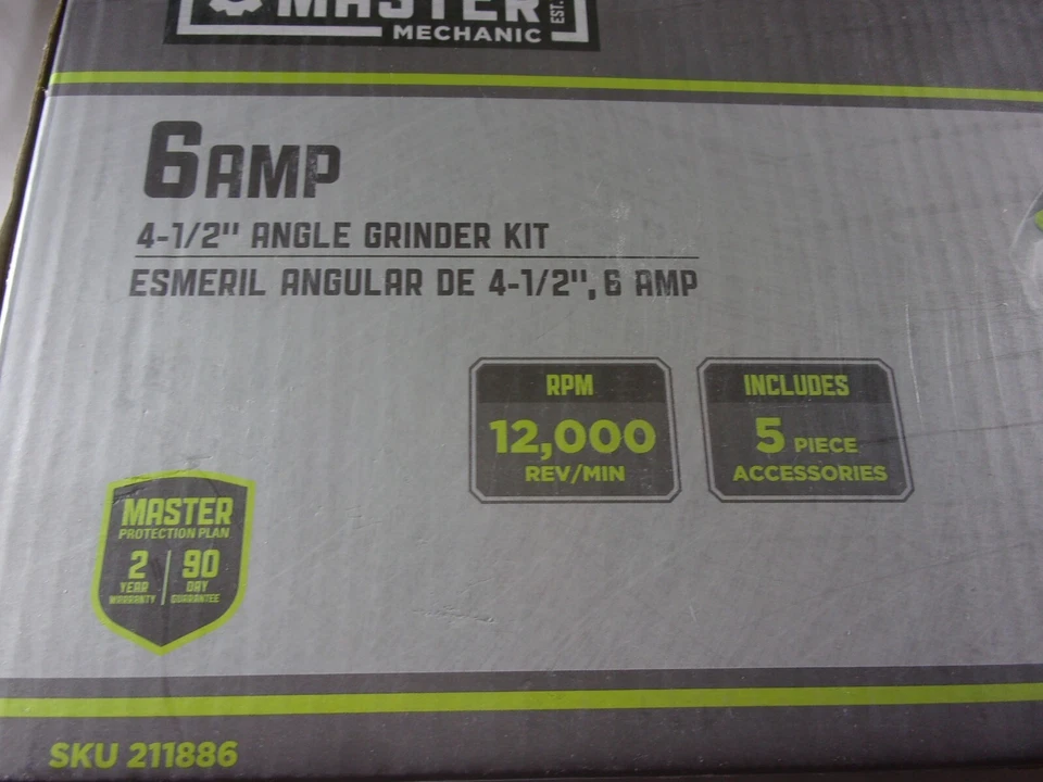 NEW MASTER MECHANIC 6AMP 4-1/2" ANGLE GRINDER W/BAG & ATTACHMENTS # 211886 - Image 2 of 4