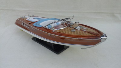 Quality Riva Aquarama 21'' (L50cm) White-Blue Seat Handmade Boat Free Shipping