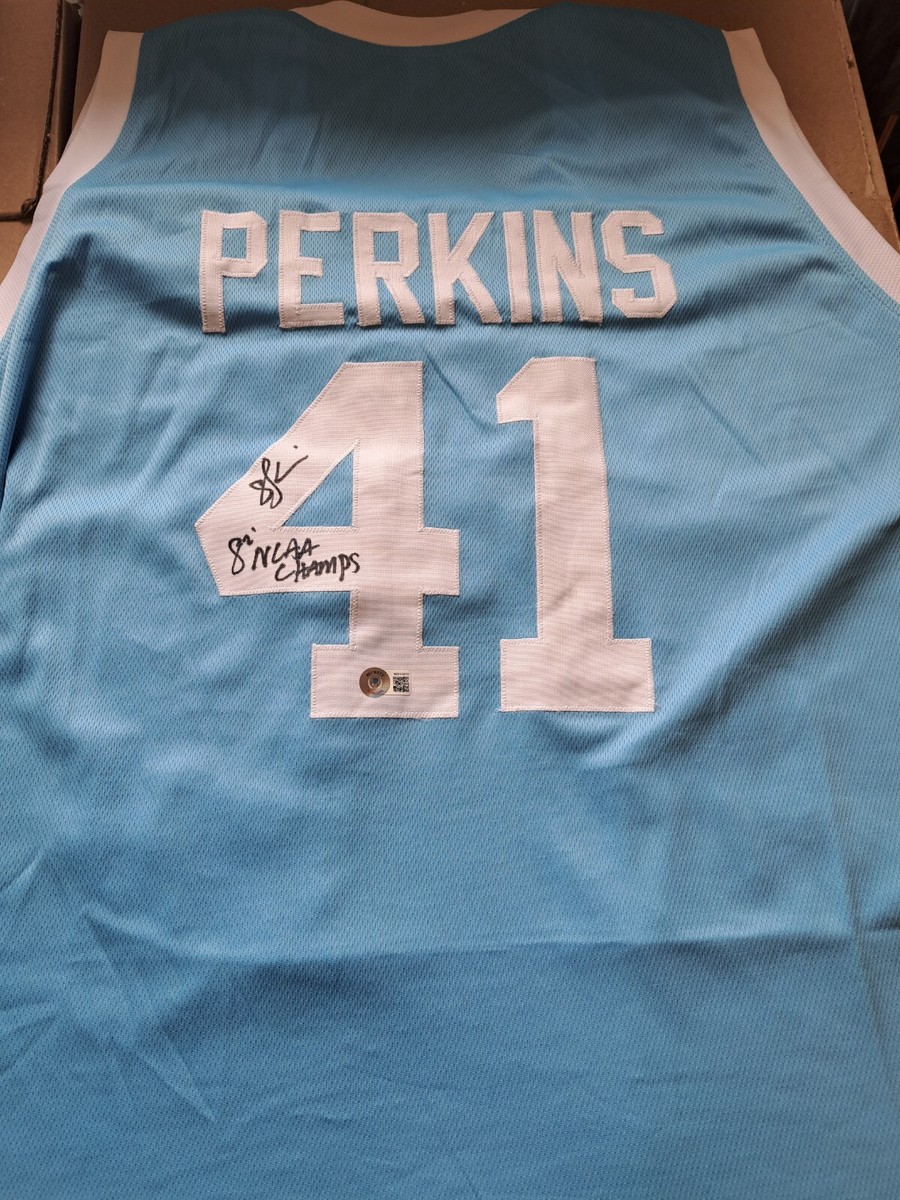 Avirex バスケットボールユニフォーム XL 水色 NEW YORK 11 Sam Perkins North Carolina Tar Heels Signed Jersey 82 NCAA CHAMPS