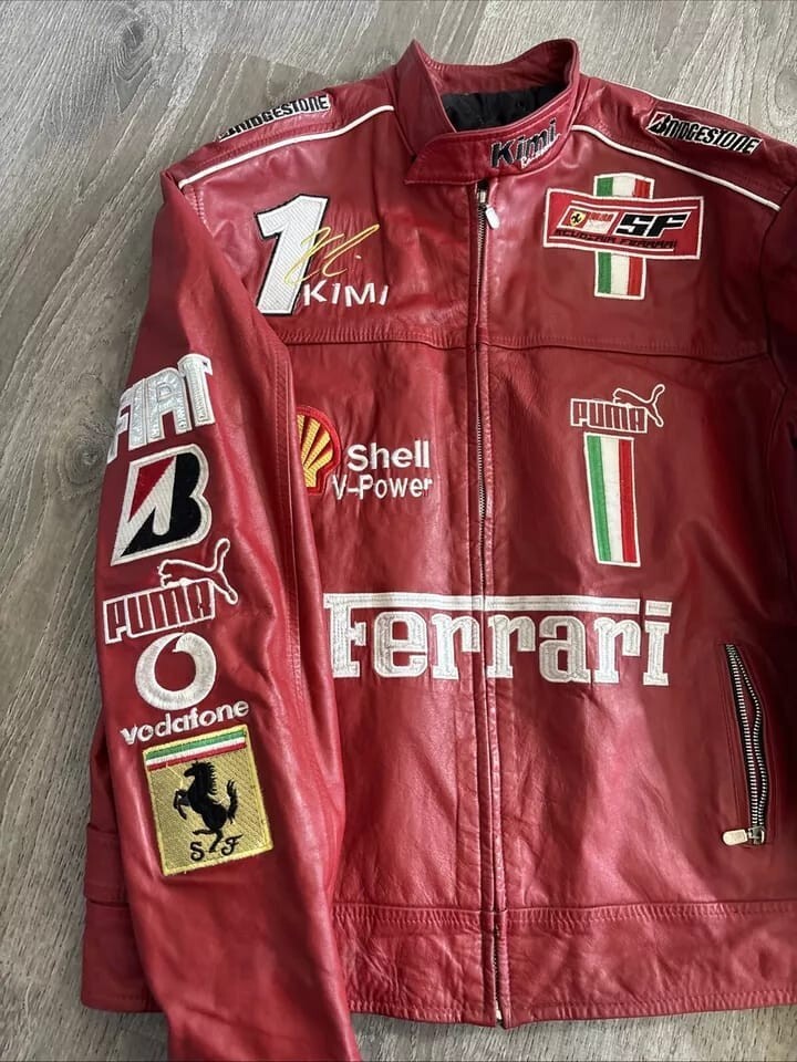 Ferrari F1 Racing Red Motorcycle Riding Gear Cowhide Leather Biker