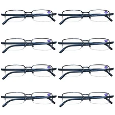 8 Pairs Mens Metal Frame Rectangle Half Frame Reading Glasses Classic Readers 