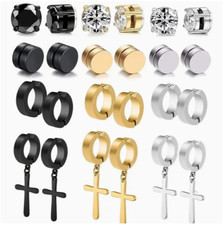 12 Pair - Stainless Steel Magnetic Non-Piercing Clip On Dangle Earring Set