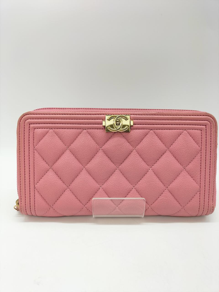 CHANEL Boy Chanel Matelasse Zip Around Long Wallet Caviar Leather