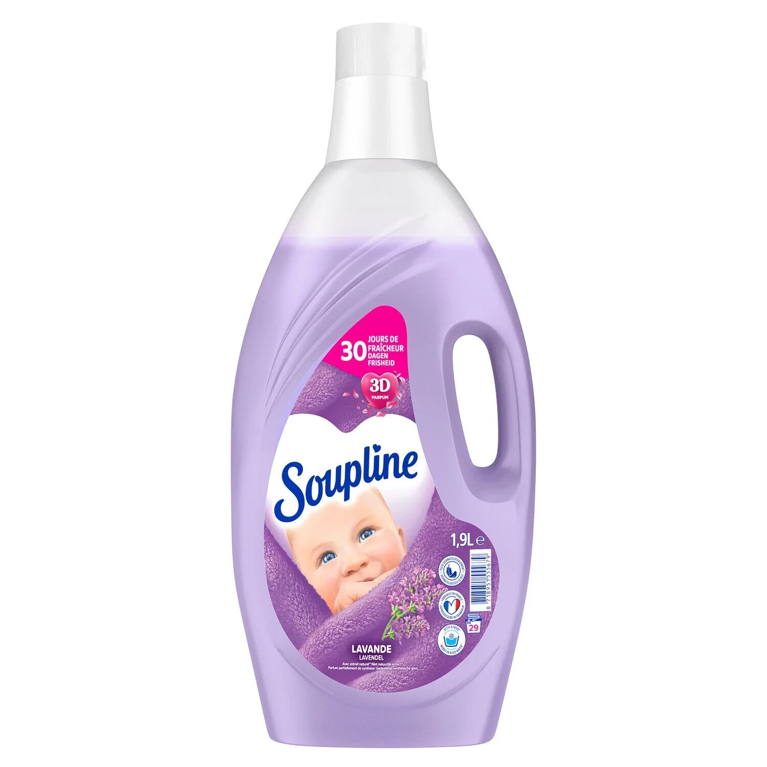 Adoucissant lavande Soupline 3D 1.9L pour éliminer la raideur du linge au lavage