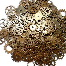 50gm OR 100gm METAL BRONZE SILVER GOLD STEAMPUNK COGS AND GEARS CHARM MIX TS88