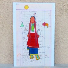 Native American Comanche/Kiowa-Ledger Art-" Waiting for My Wife" -J. N. Hatfield