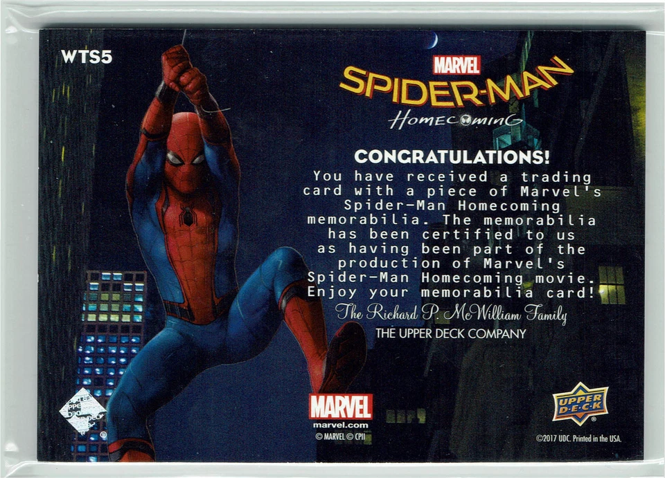 Spider-Man Homecoming 2017 Webbed Threads Costume Relic Memorabilia Card WTS5 - Image 2 of 2