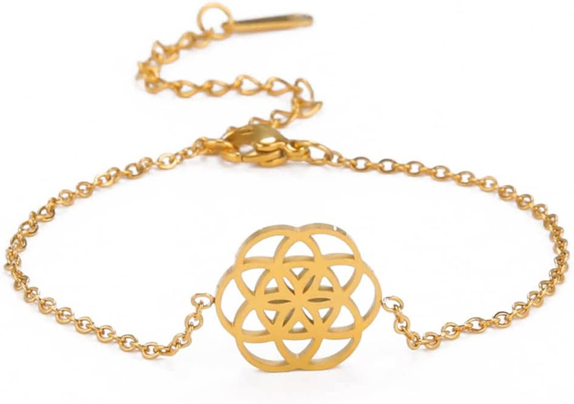Blume des Lebens Armband für Frauen Edelstahl Hollow Out Geometrisch Stilvolle B