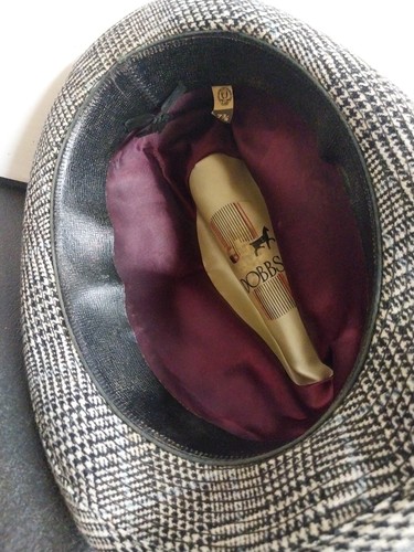 DOBBS Vintage Fifth Ave. New York Brown Plaid Tweed Wool Fedora Size 7 3/8 - Picture 4 of 4
