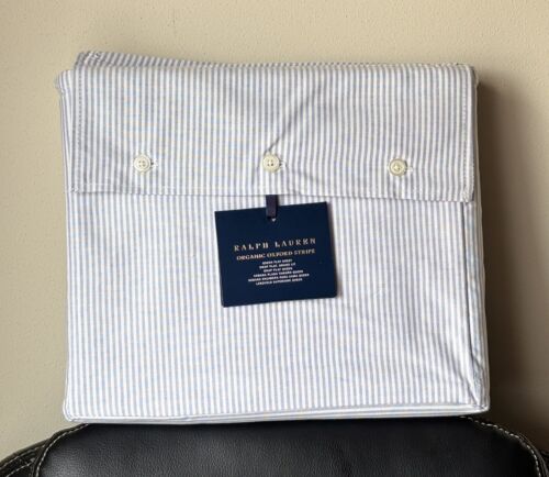 Ralph Lauren Organic Oxford Stripe Queen Flat Sheet - Blue/White NWT