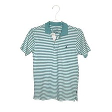Nautica Blue White Striped Polo Shirt Boys Medium 10/12