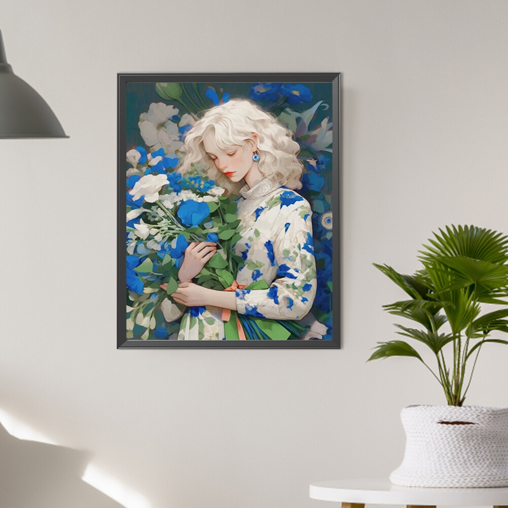 WMFASBAG 5D Diamantgemälde Set 40x40cm - DIY Rundbohrer Mit Mädchen Motiv - Kreativ Set Für Zuhause