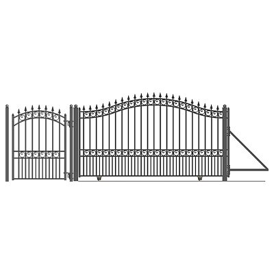 ALEKO London Style Iron Single Sliding Driveway Gate 12 ft with Pedestrian Gate