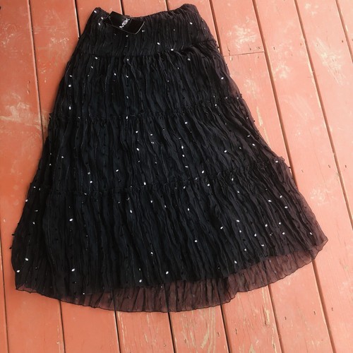 MSK Maxi Gonna Donna Media Nera a Livelli Stravaganti Paillettes Fairy Boho Retrò - Foto 4 di 4