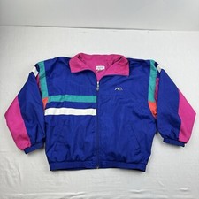 Vintage Lavon Windbreaker Jacket Womens Large Colorful Blue Collar Full Zip 80s