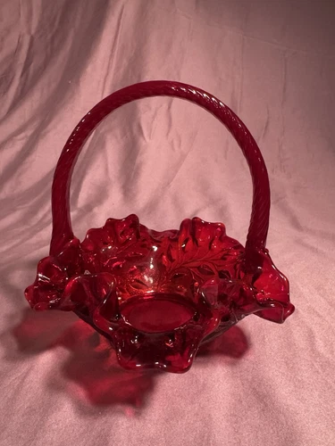 Fenton Cabbage Rose Red Basket