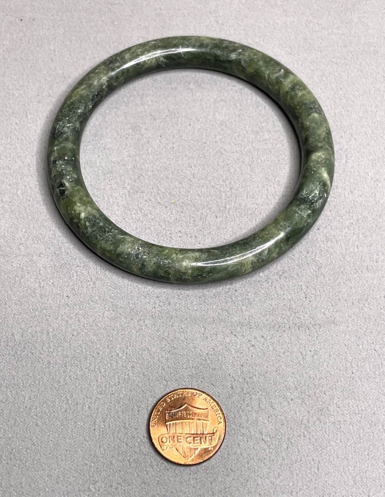 Solid Natural Green jade Stone Bangle Bracelet (F… - image 1