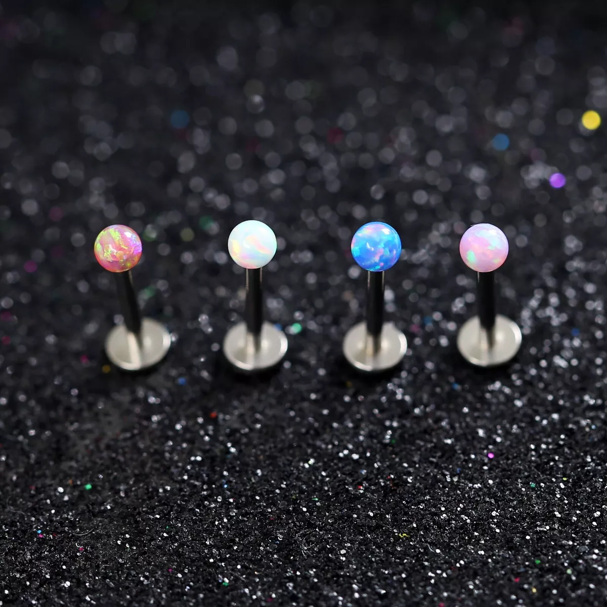 16g Opal BALL Stud Thread Ring Bar Earrings Labret Lip Ear Helix