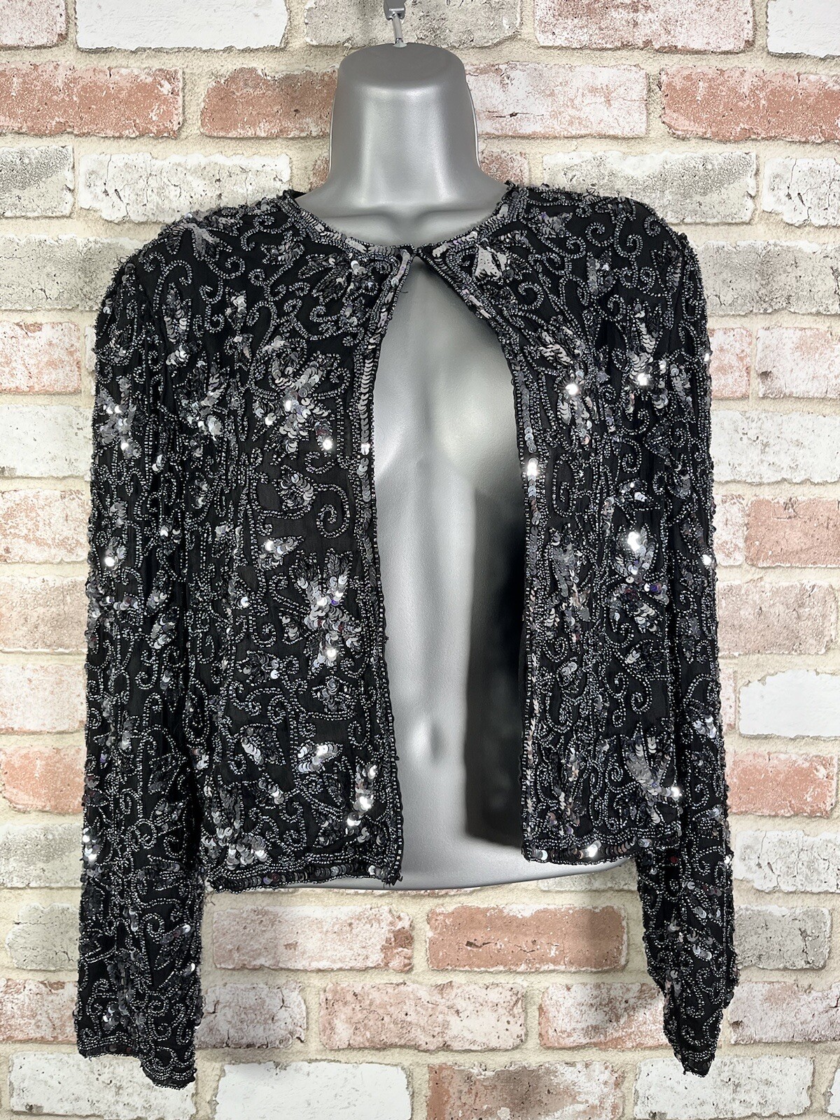 Lawrence Kazar Beaded Jacket Sequin Vintage Sz PM 1980s Evening Jacket Silk