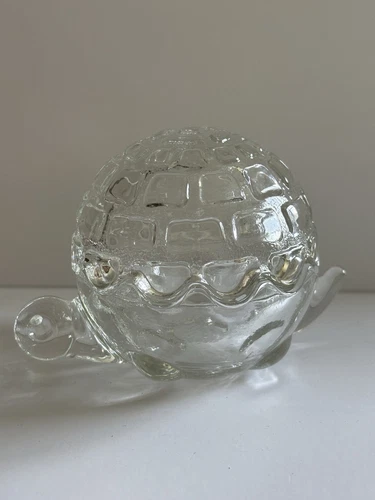 Vintage Anchor Hocking Glass Orb Turtle Covered Trinket Box Candy Jewelry Dish