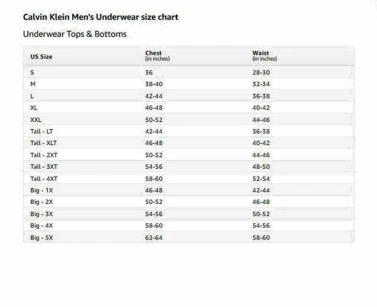 Calvin klein underwear best sale measurements