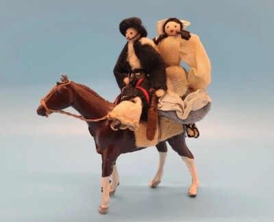 Vintage Industria Argentina Miniature Boy Girl Felt Cloth Dolls w/Plastic Horse 