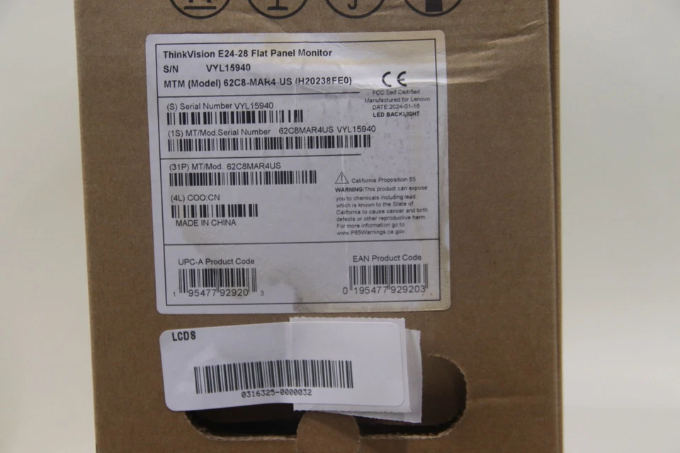 MONITOR LCD LENOVO THINKVISION E24-28 23.8" | NEGRO | CAJA ABIERTA NUEVA Foto 4 de 4