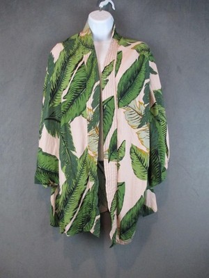Soft Surroundings Kimono Blouse Womens S/M Green Tropical Leaf Open Front