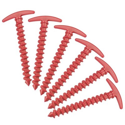6Pcs Tent Stakes T Shape Spiral Plastic Ground Pegs 14.5cm/5.7 Inch Red