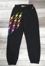 NEW Aviator Nation BLACK/GRAY W/ MULTICOLOR Lightning Bolt Sweatpants LARGE