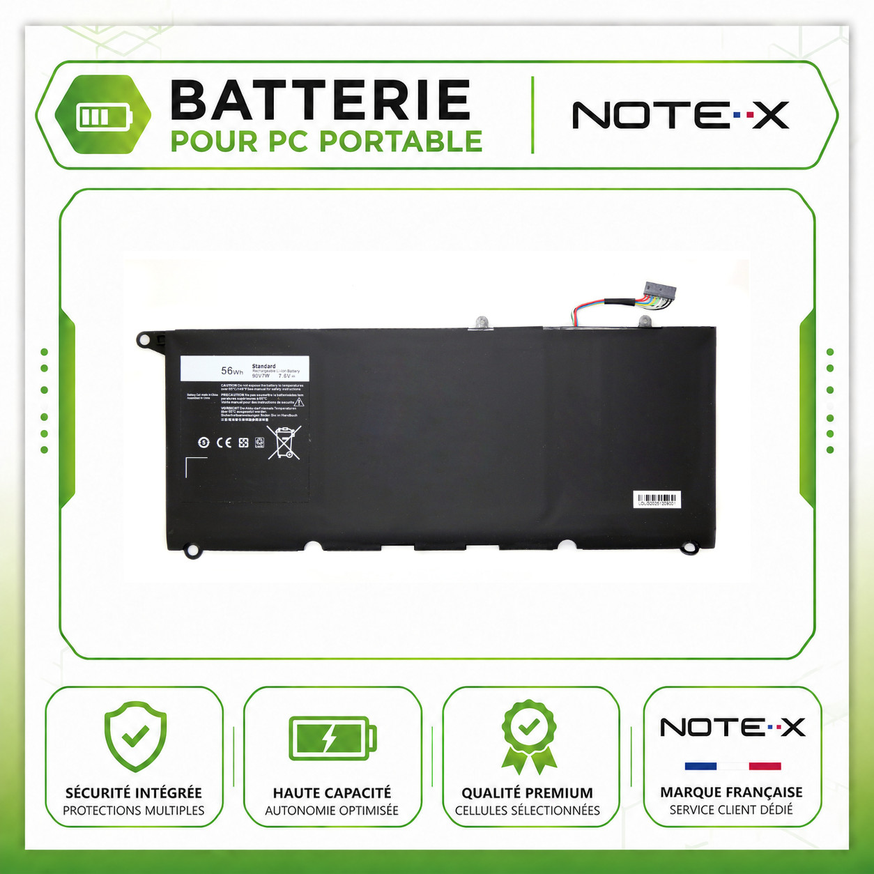 Batterie Dell XPS 13 9350 9343 de remplacement 90V7W JD25G 7.6V 56Wh