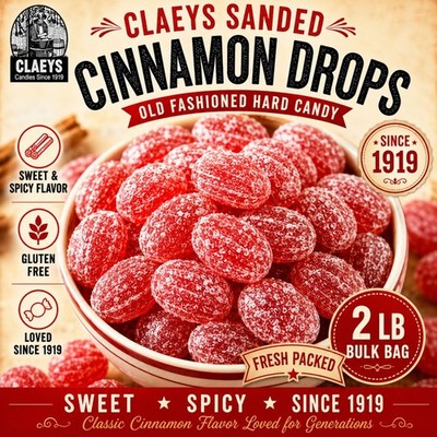 Claeys Cinnamon Drops 2LB Bulk Bag Old Fashioned Sanded Hard Candy